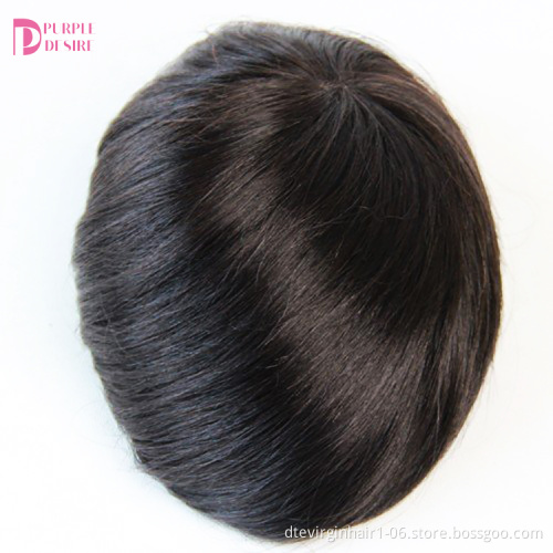 Stock Natural Black 100% Human Hair 130%-- 180% Density Virgin Human Hair Mens Toupee